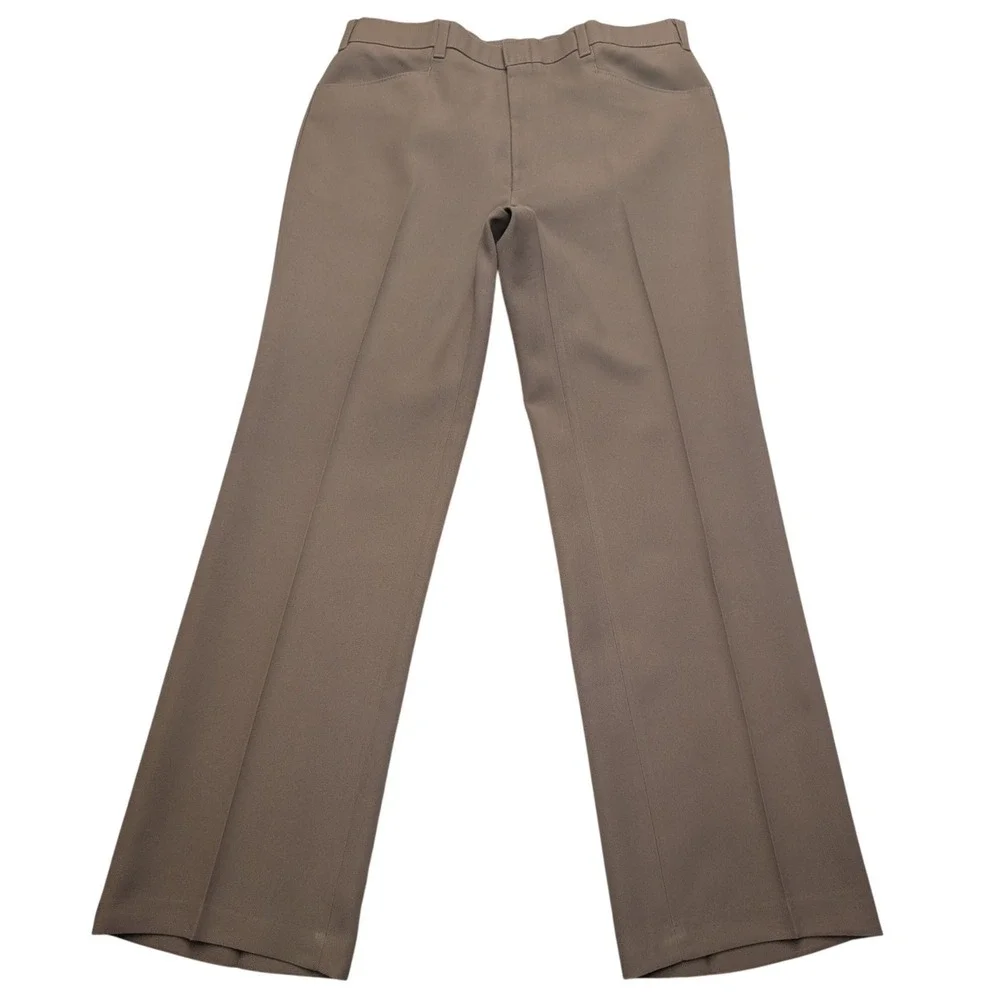 Vintage 70s 80s Levis Action Slacks Mens 35x33 Taupe Brown Straight Leg Trousers